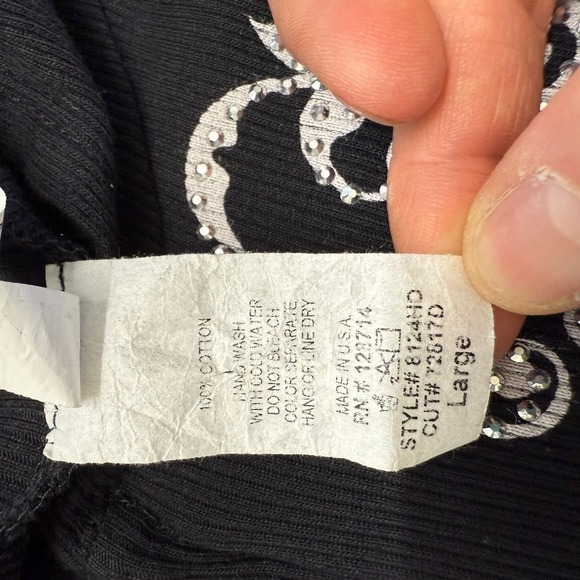 VTG Y2K Liberty Wear Black Zip Up Hoodie Sz L Rhinestone Grunge Streetwear Moto - Picture 7 of 9